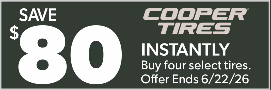 Save $80 Instantly on 4 Select Cooper Tires