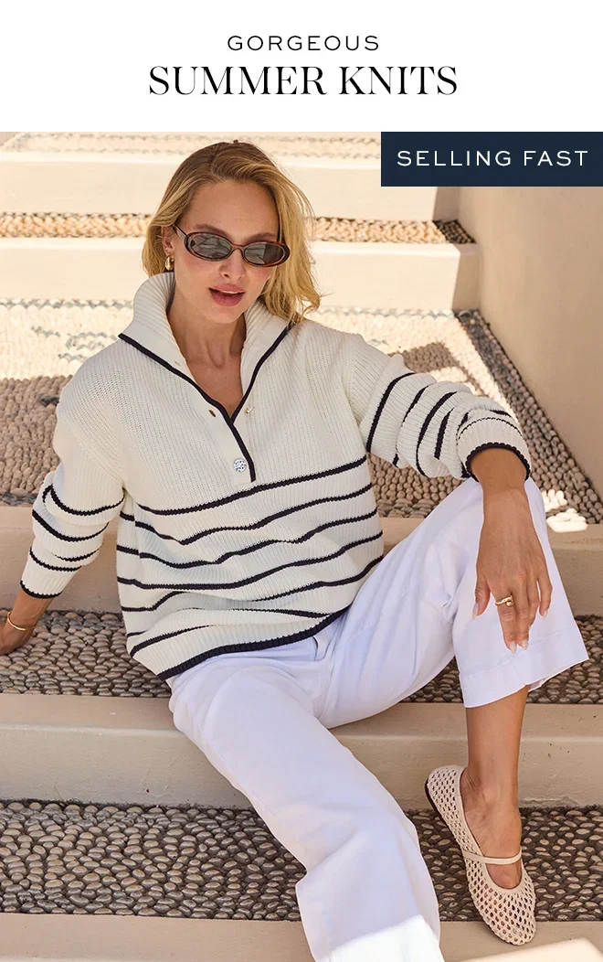 Ivory & Navy Stripe Gold Button Detail Collared Jumper
