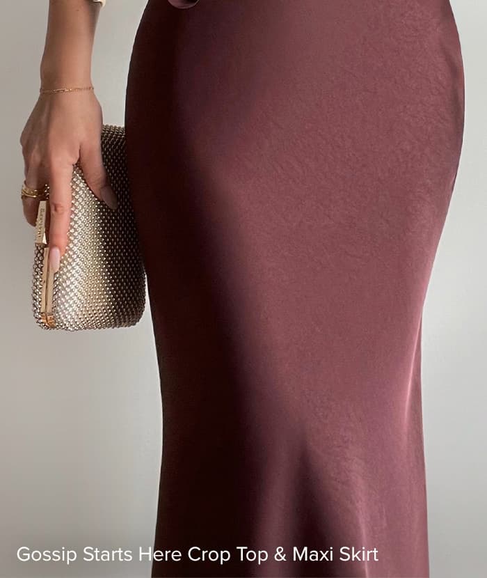 Gossip Starts Here Satin Maxi Skirt Brown