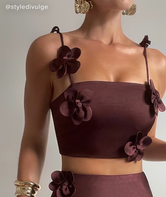 Gossip Starts Here Satin Crop Top Brown