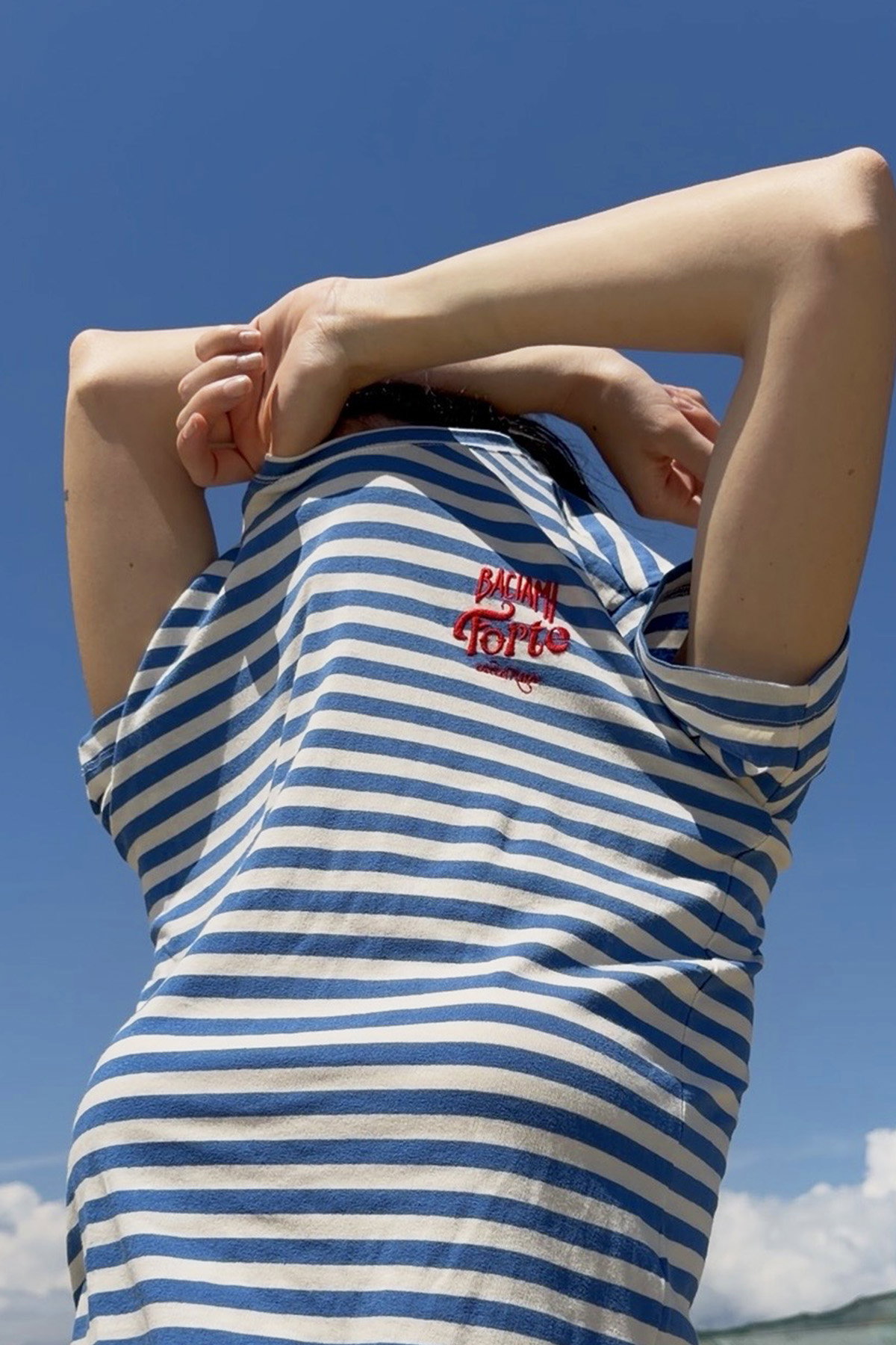 T-shirt a righe in jersey con ricamo