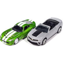 2013 Chevy Camaro ZL1 Convertible & 2017 Dodge Viper Modern Muscle 2Pack B - Blue & Green 1:64 Scale Diecast Model Car by Auto World