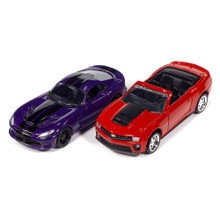 2013 Chevy Camaro ZL1 Convertible & 2017 Dodge Viper Modern Muscle 2Pack A - Orange & Purple 1:64 Scale Diecast Model Car by Auto World