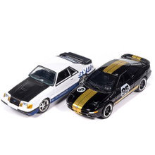 1995 Ford Probe GT & 1984 Ford Mustang SVO Curve Huggers 2Pack B - Black & White 1:64 Scale Diecast Model Car by Auto World