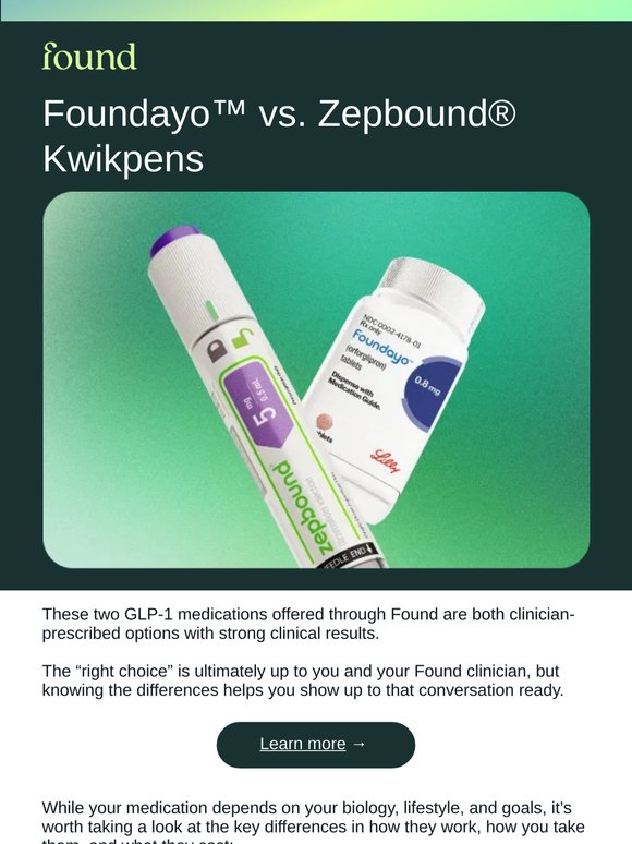 Foundayo pills vs. Zepbound® Kwikpens