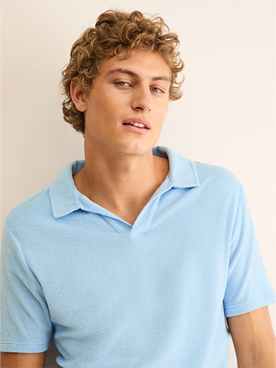 Men's Teddy Cotton Polo Shirt in Light Blue
