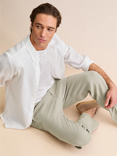 Men's Linen Trousers in Sand Stone