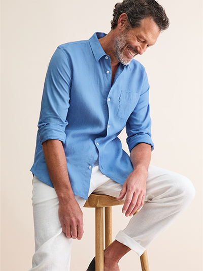 Men's Linen Short in Santorini Blue