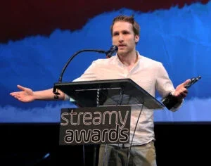 Jesse Ridgway accepts award at the 2018 Streamys Premiere Awards at The Broad Stage on October 20, 2018 in Santa Monica, California.