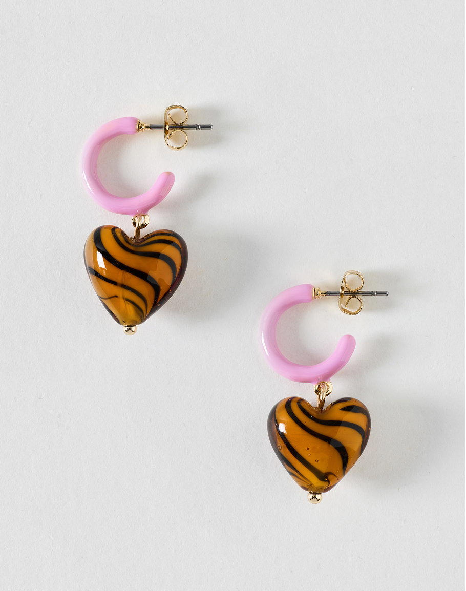 Pamela Heart Charm Drop Hoop Earrings