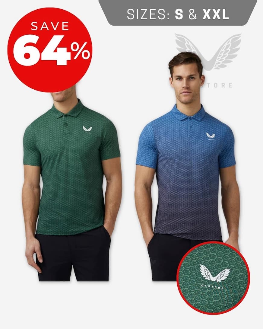 Castore Mens Printed 2 Breathable Lightweight Stretch Golf Polo Shirt