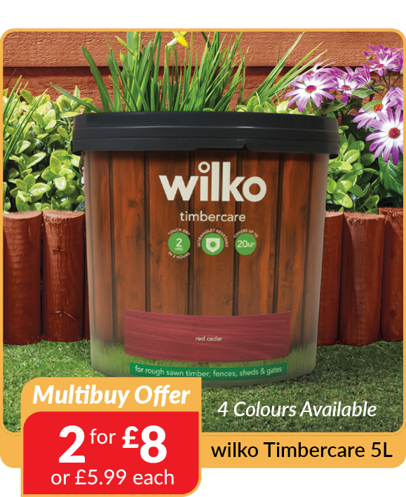 wilko timbercare 5L. Multibuy offer - 2 for £8 or £5.99 each. 4 colours available