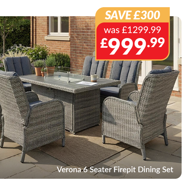 Verona 6 Seater Firepit Dining Set. Save £300 - was £1299.99 now £999.99