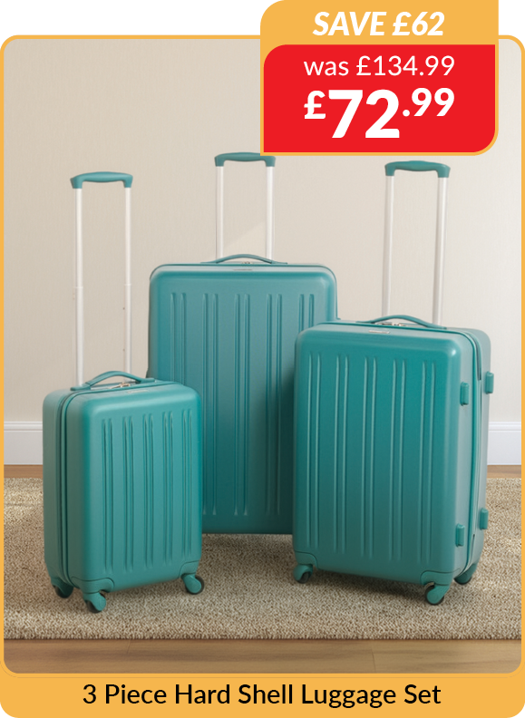 3 piece hard shell luggage set. Save £62 - was £134.99 now £72.99