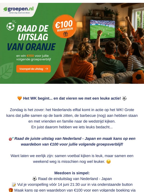 ⚽ Raad de uitslag van Nederland-Japan en win €100 korting