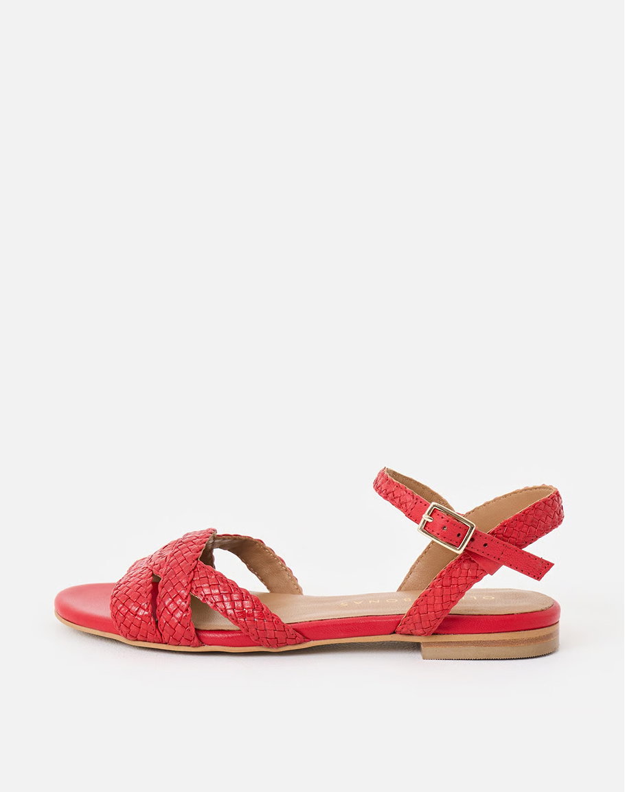 Red Plaited Leather Sandals