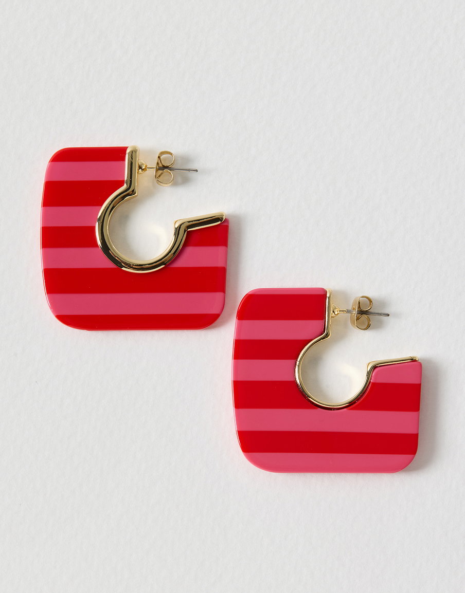 Ezra Pink & Red Square Resin Hoop Earrings