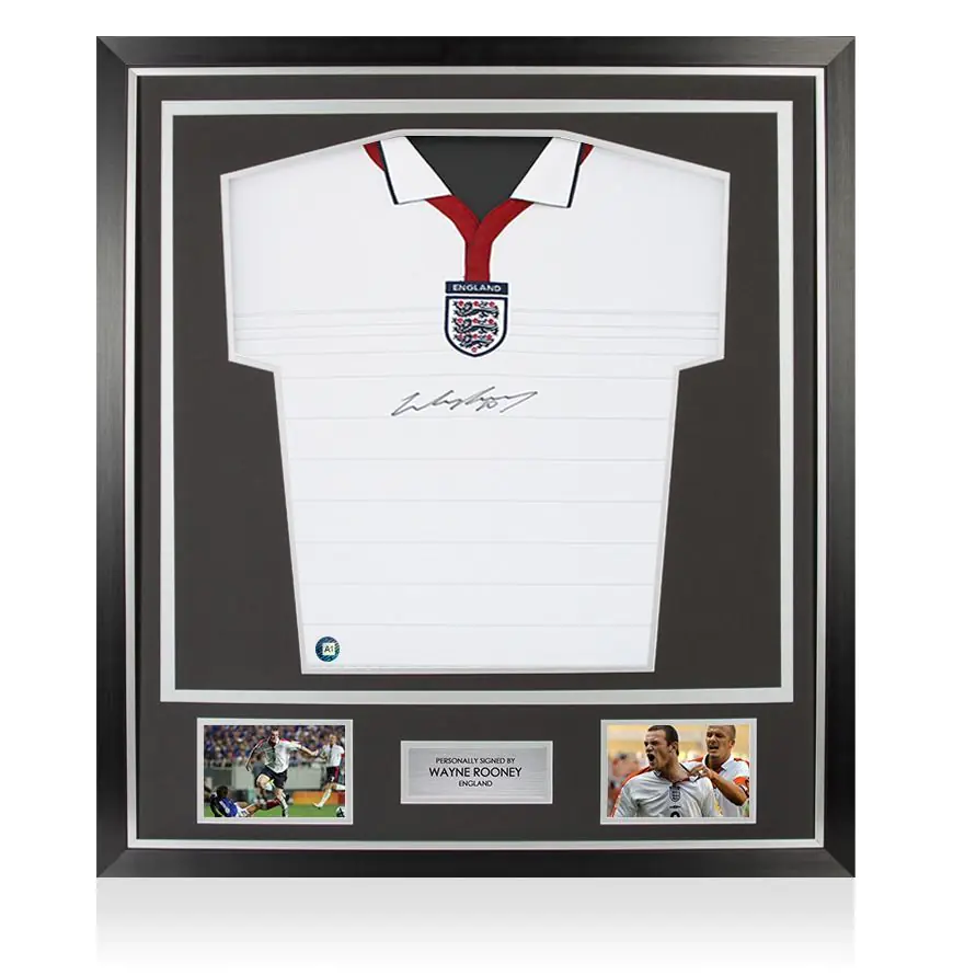 Framed Wayne Rooney Signed England Shirt: Home, 2004-05 - Premium