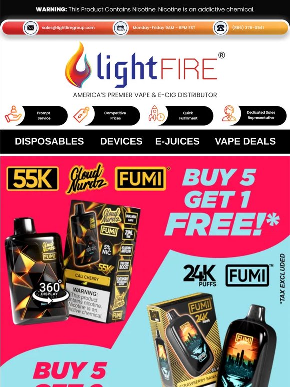 🚀  Stock Up on FUMI X CLOUD NURDZ 55K — Buy 5, Get 1 FREE