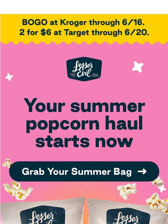 Summer popcorn sale: BOGO at Kroger,  2/$6 at Target