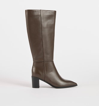 Genuine leather block heel long boot