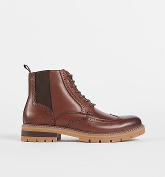 Brogue genuine leather lace up chelsea boots
