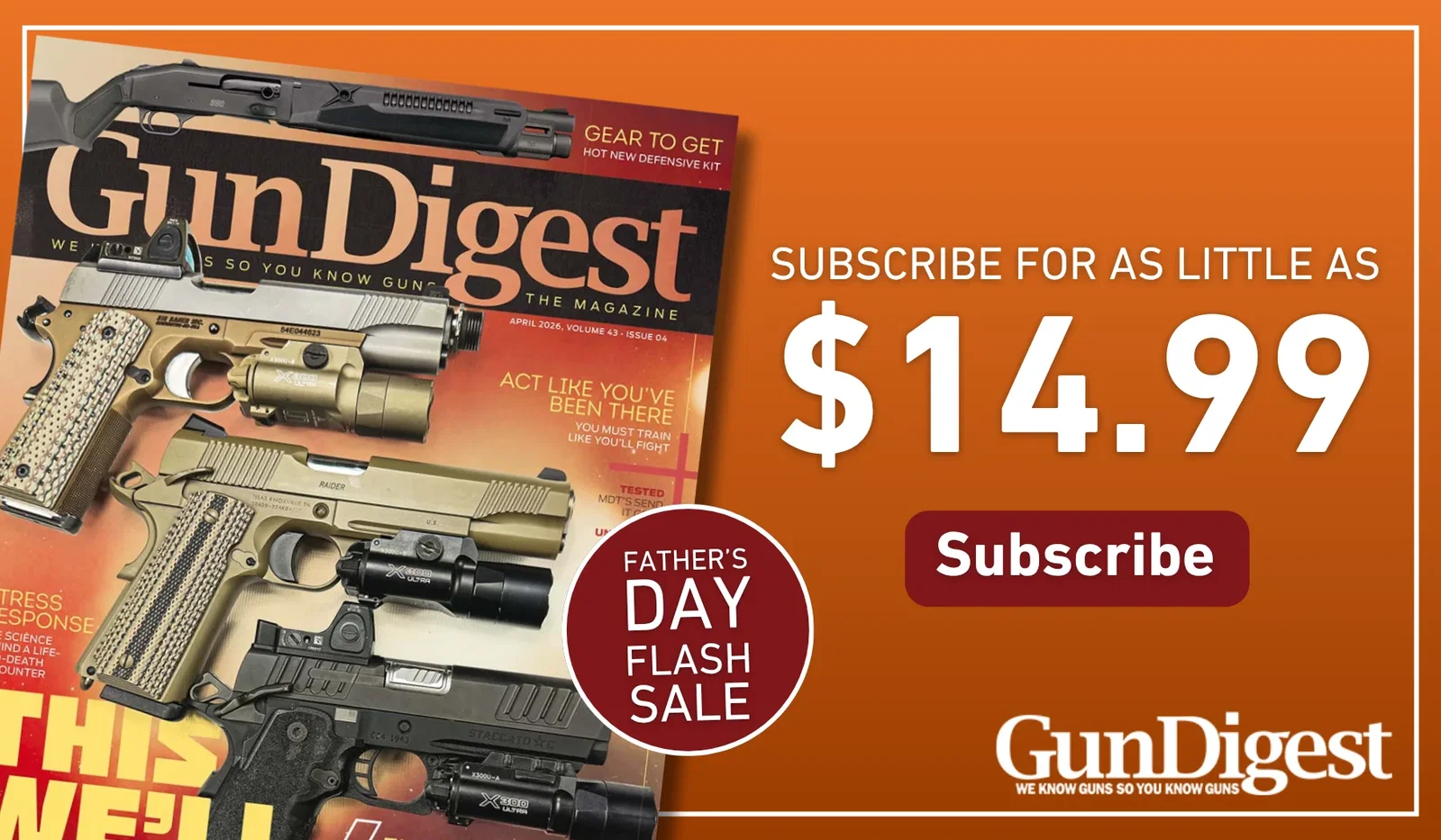 Promotional image for Gun Digest the magazine offering 2 years of digital access for the price of 1 for $14.99