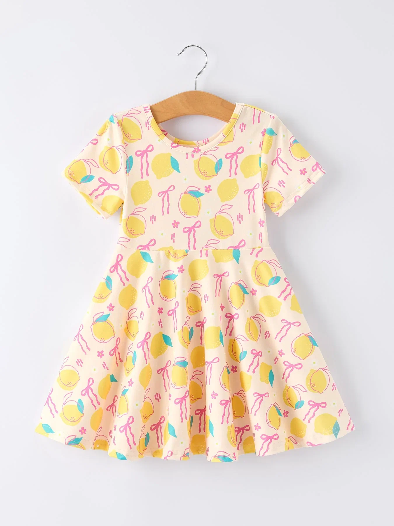 Image of Summer Lemon Bow Print Girl Dress