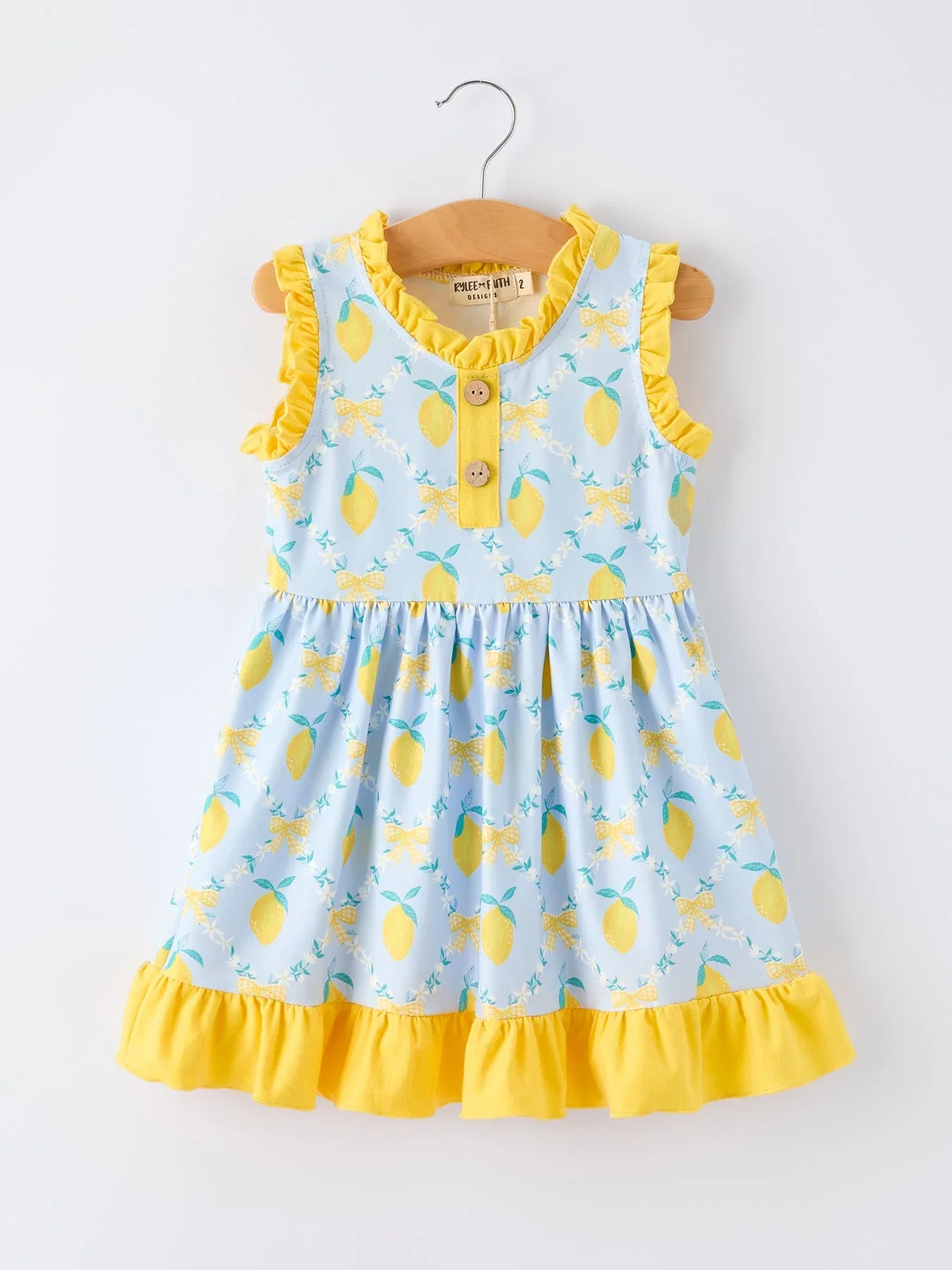 Image of Summer Lemon Floral Print Girl Sleeveless Ruffle Dress