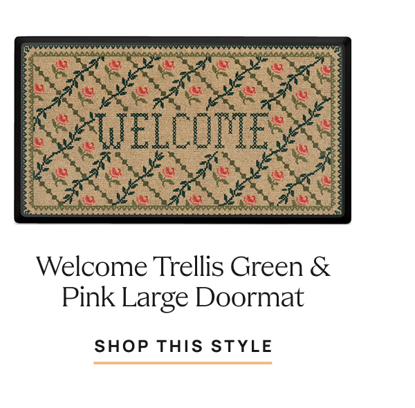 Welcome Trellis Green & Pink Large Doormat