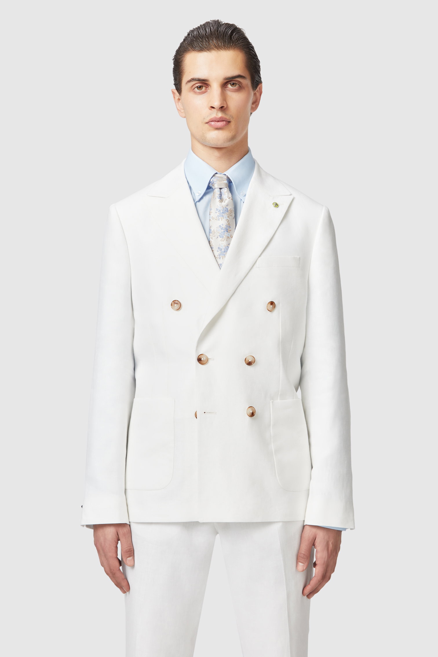 Fairmont Slim Fit White Double Breasted Linen Suit