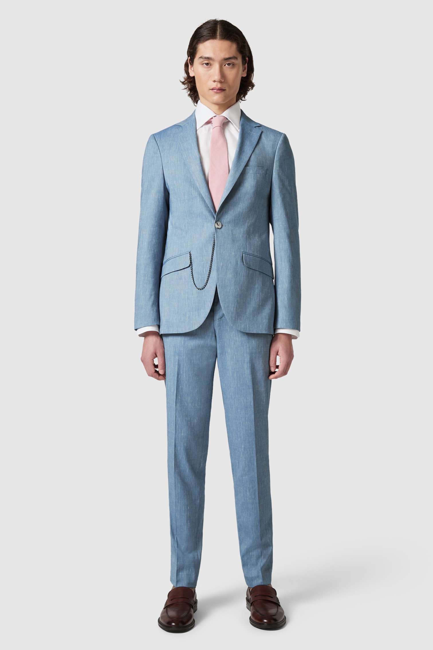 Looten Slim Fit Blue Linen Suit