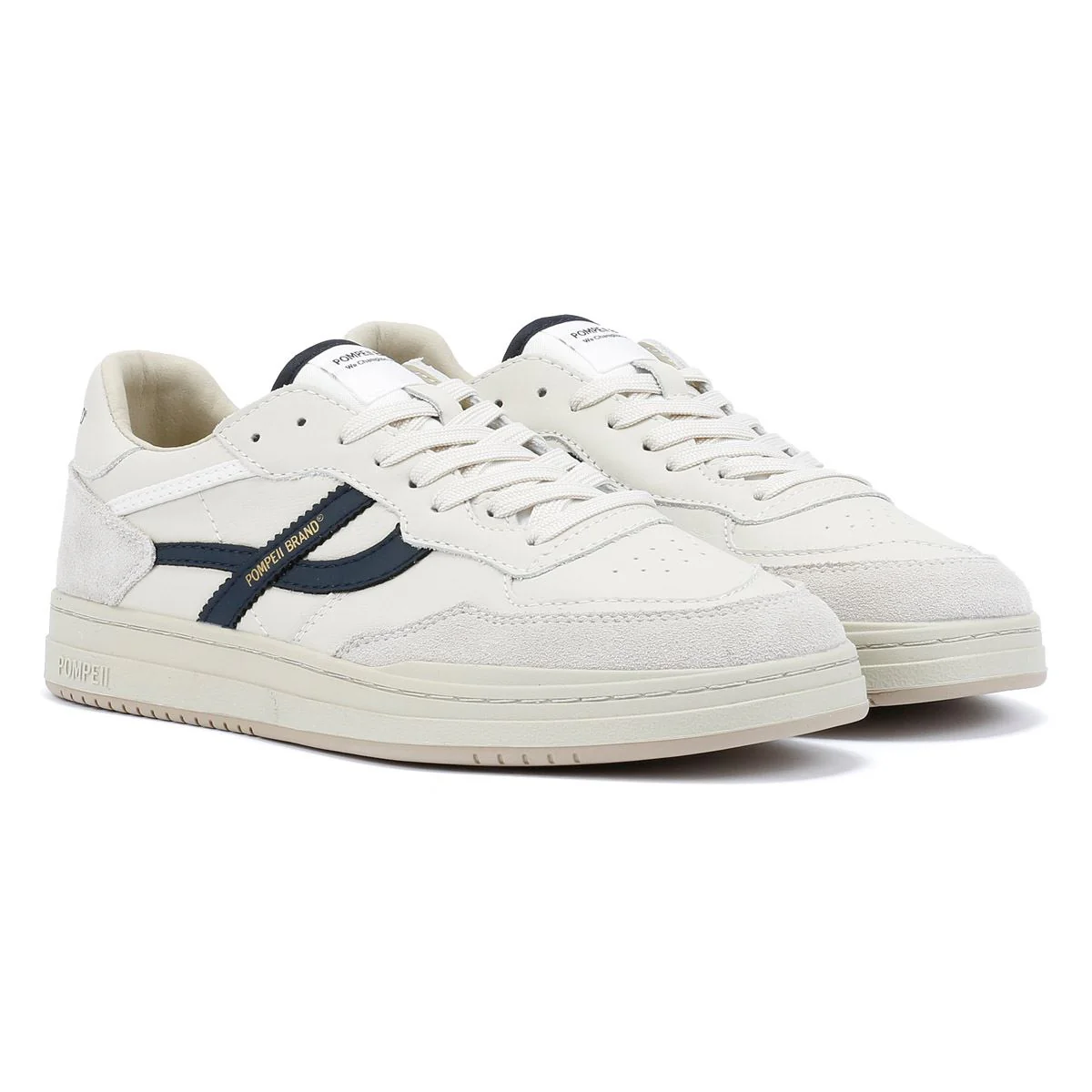 Image of Pompeii Elan Leather Men's Ecru/Navy Trainers