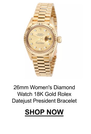 26mm Women's Diamond Watch 18K Gold Rolex Datejust President Bracelet