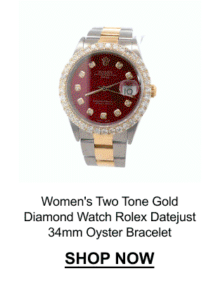 Women's Two Tone Gold Diamond Watch | Rolex Datejust | 34mm | Oyster Bracelet | Dark Red Dial