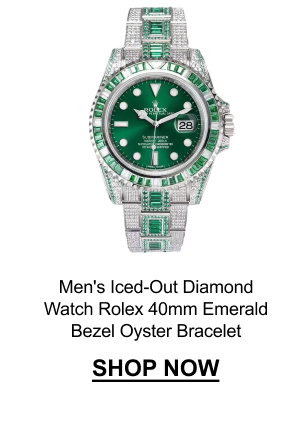 Men's Iced-Out Diamond Watch | Rolex Submariner 40mm | Emerald Bezel | Oyster Bracelet | Green Dial