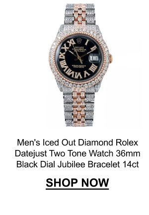 Men's Iced Out Diamond Rolex Datejust | Two Tone Watch | 36mm | Black Dial | Jubilee Bracelet | 14ct