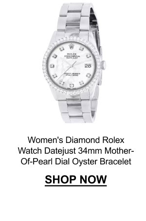 Women's Diamond Rolex Watch Oyster Perpetual Datejust 34mm Mother-Of-Pearl Dial Oyster Bracelet