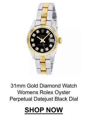31mm Gold Diamond Watch | Womens Rolex Oyster Perpetual Datejust | Black Dial