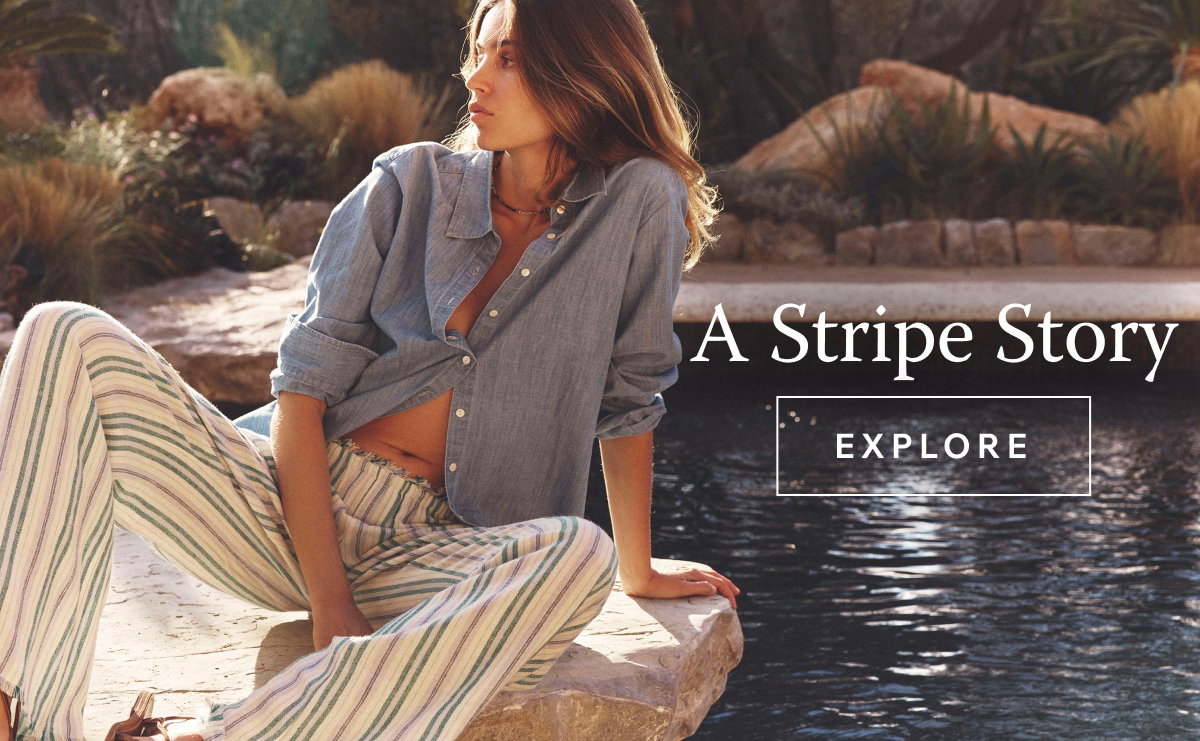 Joseph Pant Blue Moss Stripe. Explore Summer Stripes for Sunny Days.