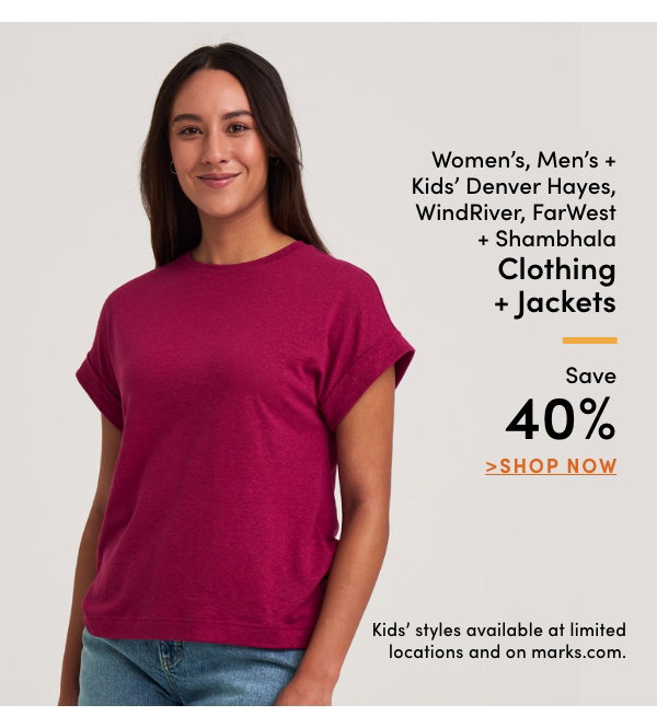 Women's, Men's + Kids' Denver Hayes, WindRiver, FarWest + Shambhala Clothing + Jackets Save 40%