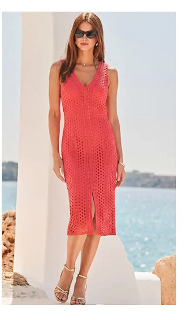 Coral Lace Pencil Dress