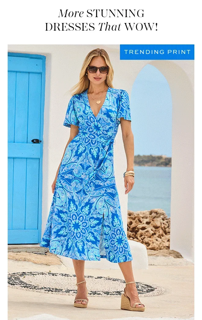 Blue Paisley Print Flutter Sleeve Wrap Dress