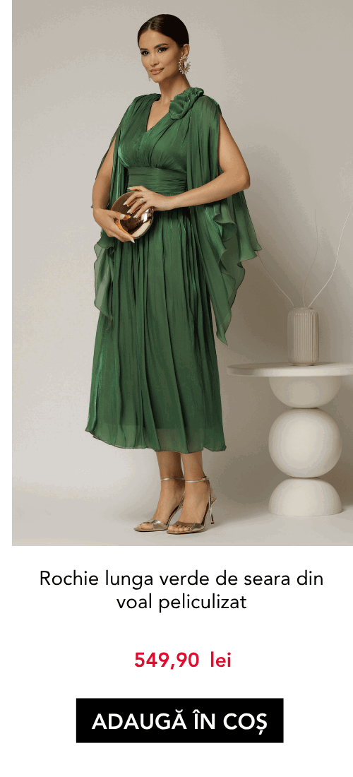 Rochie lunga verde de seara din voal peliculizat