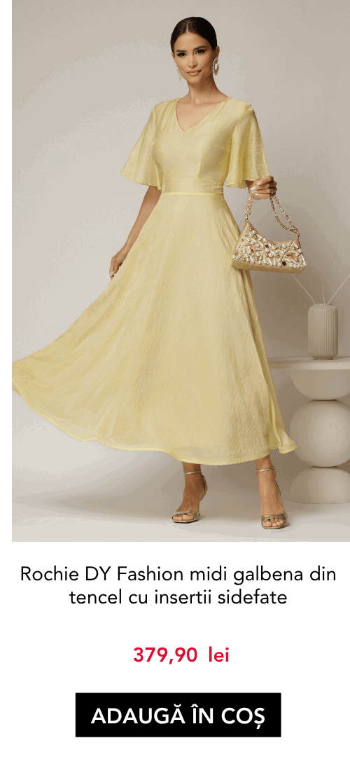 Rochie DY Fashion midi galbena din tencel cu insertii sidefate