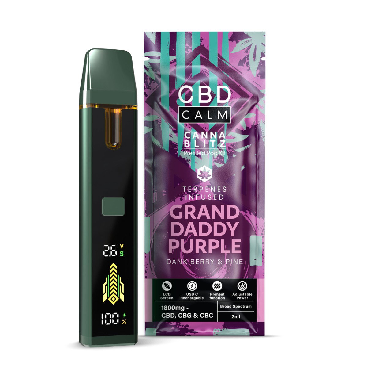 Image of Grand Daddy Purple - CBD Terpenes 1800mg Prefilled Vape | CBD Calm