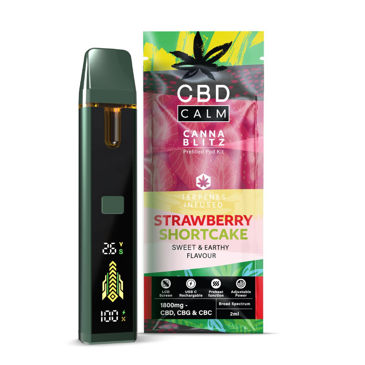 Image of Strawberry Shortcake – CBD Terpenes 1800mg Prefilled Vape | CBD Calm 