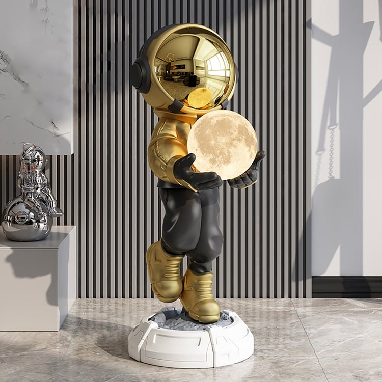 28.8" Astronaut Floor Sculpture Figurine Ornament Art Decor with Ball Lamp USB Charging