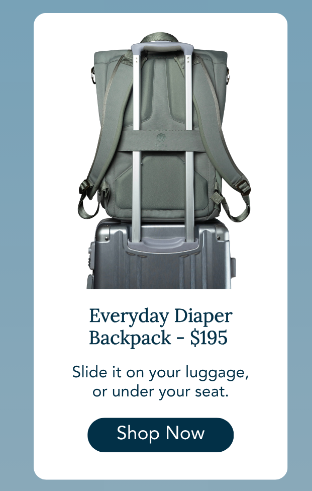 green backpack on suitcase