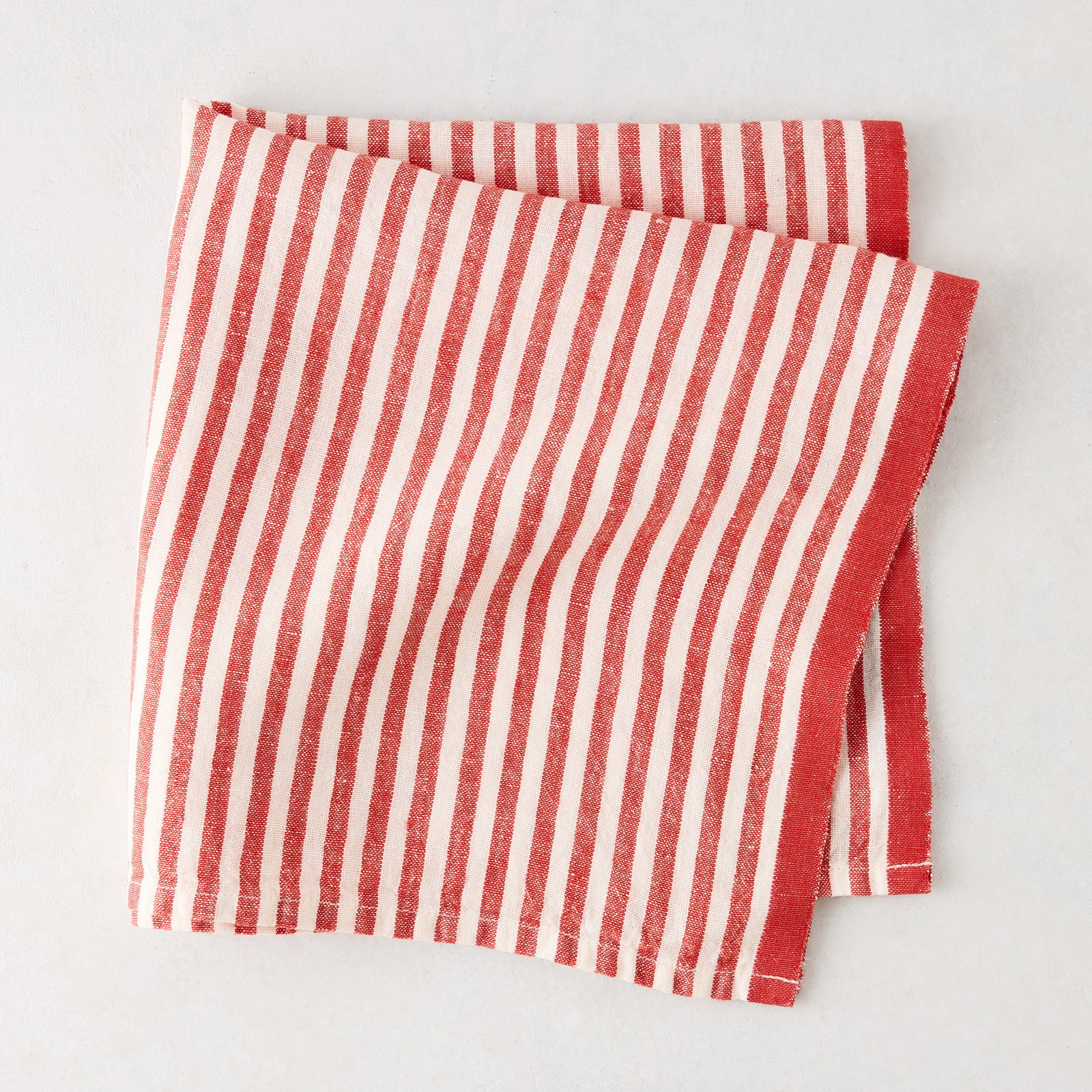 Image of Red Ticking Stripe Linen Napkin